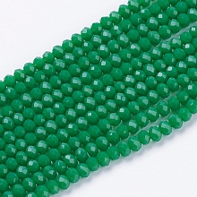 Honeyhandy Opaque Solid Color Glass Bead Strands, Imitation Jade, Faceted, Rondelle, Green, 3x2mm, Hole: 0.8mm, about 185~190pcs/strand, 14.9~17.3 inch(38~44cm)