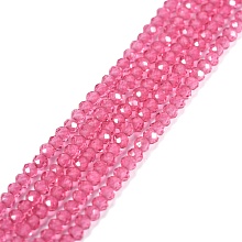 Honeyhandy Transparent Glass Beads Strands, Faceted, Abacus, Hot Pink, 2x1.5~1.6mm, Hole: 0.8mm, about 235pcs/Strand, 14.17 inch(36cm)