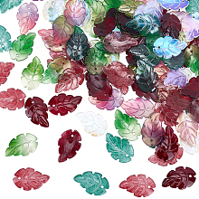 Arricraft 120Pcs Clear Glass Leaf Pendants Randomly Mixed Color Transparent Leaves Charms with Loop Crystal Colorful Frosted Loose Flat Leaf Beads for DIY Earring Bracelet Making Hole 1.5mm