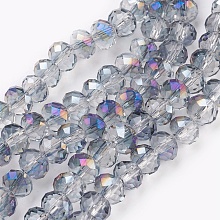 Honeyhandy Electroplate Glass Beads Strands, Opalite, Half Rainbow Plated, Faceted, Rondelle, Light Steel Blue, 6x4~5mm, Hole: 0.8~1mm, about 88~92pcs/strand, 15.5 inch~16 inch(39~45cm)