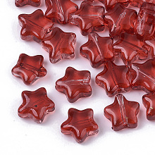 Honeyhandy Transparent Spray Painted Glass Beads, Star, FireBrick, 8x8x4mm, Hole: 0.8~1mm