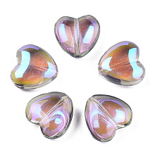 Honeyhandy Transparent Electroplate Glass Beads, AB Color Plated, Heart, Violet, 12x12x5.5mm, Hole: 1mm