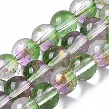 Honeyhandy Transparent Spray Painted Glass Bead Strands, with Golden Foil, Round, Medium Sea Green, 6~7mm, Hole: 1.2~1.5mm, about 65~67pcs/Strand, 14.76 inch~15.12 inch(37.5~38.4cm)