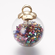 Honeyhandy Glass Ball Pendants, with Resin Chips and Alloy Finding, Golden, 23.5x18mm, Hole: 3.5x4mm