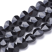 Honeyhandy Transparent Glass Beads, Faceted, Heart, Black, 14x14x8.5mm, Hole: 1mm