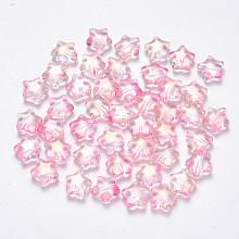 Arricraft Spray Painted Glass Beads, with Glitter Powder, Star, Pink, 8x8.5x4mm, Hole: 1mm