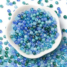 Honeyhandy Glass Beads, Round, Mixed Style, Blue, 4~4.5x4mm, Hole: 0.8mm, about 1000pcs/1 bag