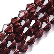 Honeyhandy Imitation Austrian Crystal 5301 Bicone Beads, Faceted Glass Beads Strands, Brown, 6x6mm, Hole: 1mm, about 50pcs/strand, 11.4 inch