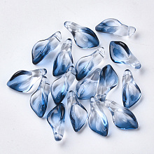 NBEADS Two Tone Transparent Spray Painted Glass Pendants, Petaline, MarineBlue, 20x10.5x6mm, Hole: 1.2mm