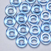 Honeyhandy Transparent Spray Painted Glass Beads, with Glitter Powder, Ring, Dodger Blue, 10x3mm, Hole: 4mm