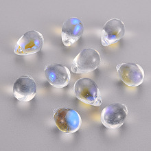 Honeyhandy Transparent Spray Painted Glass Beads, AB Color Plated, Teardrop, Clear AB, 14x10x10mm, Hole: 1mm