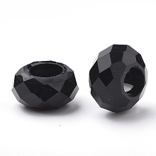 Honeyhandy Acrylic Beads, Large Hole Beads, Faceted, Rondelle, Black, 13~14x8~8.5mm, Hole: 5.5mm