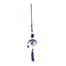 Honeyhandy Car Hanging Alloy Glass Rhinestone Big Pendant Decorations, with Resin Beads, Polyester Cord, Iron Findings, Evil Eye, Antique Silver & Platinum, 235mm