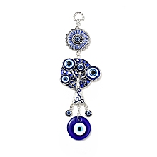 Honeyhandy Tree of Life Pendant Decorations, Handmade Lampwork & Alloy Enamel & Resin Evil Eye Hanging Ornaments, Antique Silver, 230mm, Hole: 13.5x9.5mm