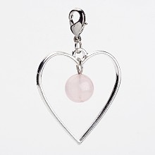 Honeyhandy Natural Rose Quartz Dangle Pendants, with Alloy Heart, Brass Lobster Claw Clasp, 48x30mm