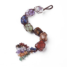 Honeyhandy Chakra Jewelry, Mixed Stone Car Hanging Decorations, with Nylon Cord, 270mm