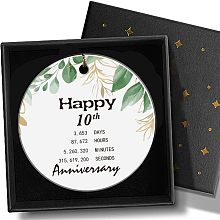 AHANDMAKER Happy 10th Anniversary Ornament Hanging, 10th Anniversary for Couple Decorating Home Wedding Parents Gift, Anniversary Collectible 3" Round-Shaped Ceramic Ornament with Ribbon & Gift Box