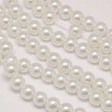 Arricraft Eco-Friendly Dyed Glass Pearl Round Beads Strands, Cotton Cord Threaded, White, 10mm, Hole: 0.7~1.1mm, about 42pcs/strand, 15 inches