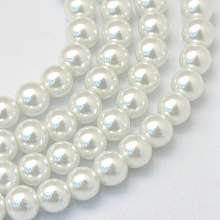 Baking Painted Glass Pearl Bead Strands, Pearlized, Round, White, 3~4mm, Hole: 0.5mm; about 195pcs/strand, 23.6 inches