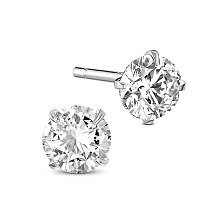 Honeyhandy SHEGRACE 925 Sterling Silver Four Pronged Ear Studs, with AAA Cubic Zirconia, Clear, 4mm