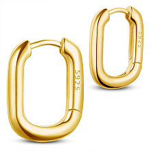 Honeyhandy SHEGRACE 925 Sterling Silver Hoop Earrings, with S925 Stamp, Oval, Real 18K Gold Plated, 14x10.8mm