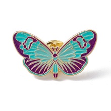 Honeyhandy Butterfly Enamel Pin, Light Gold Alloy Brooch for Backpack Clothes, Turquoise, 18x30x2mm, Pin: 1.3mm