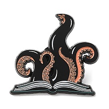 Honeyhandy Halloween Theme Enamel Pin, Electrophoresis Black Zinc Alloy Brooch for Backpack Clothes, Octopus & Book, 28x31x1.5mm