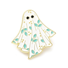 Honeyhandy Ghost with Leaf Enamel Pin, Halloween Alloy Badge for Backpack Clothes, Light Gold, White, 30x29x1.5mm