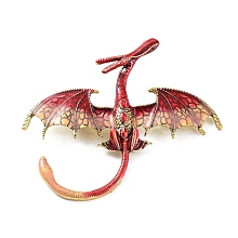 Honeyhandy Dragon Alloy Rhinestone Brooches, Enamel Pins, Antique Golden, Red, 70x78x13mm