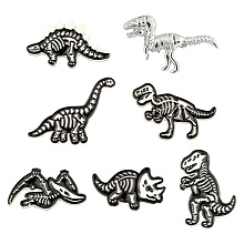 Honeyhandy 7Pcs 7 Style Spray Painted Alloy Brooches, Enamel Pin, with Brass Butterfly Clutches, Dinosaur, Cadmium Free & Lead Free, Platinum, Black, 14.5~27x20~34mm, Pin: 1mm, 1pc/style