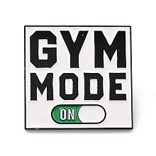 Honeyhandy Gym Mode Word Enamel Pin, Square Alloy Enamel Brooch for Backpack Clothes, Electrophoresis Black, Seashell Color, 29x30x10mm, Pin: 1mm