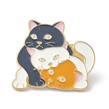 Honeyhandy Cute Cats Enamel Pin, Alloy Enamel Brooch Pin for Clothes Bags, Golden, Gray, 25.5x30x10mm, Pin: 1mm