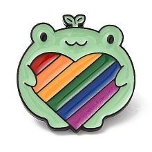 Honeyhandy Alloy Enamel Pins, Rainbow Pride Flag Frog Brooches, Electrophoresis Black, Heart, 25x25x1.8mm