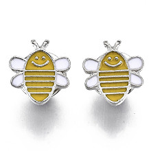 Honeyhandy Alloy Brooches, Enamel Pin, with Brass Butterfly Clutches, Bee, Platinum, Yellow, 15x14x2mm, Pin: 1mm