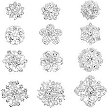 PandaHall Elite 12pcs Clear Rhinestone Brooches Kit Crystal Flower Brooches Pins Silver Elegant Wreath Rhombus Star Brooch Lapel Pin for Bride Bridesmaid Wedding Corsage Dress Accessories