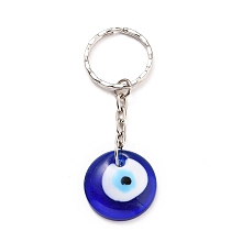 Honeyhandy Evil Eye Lampwork Keychain, with Platinum Plated Iron Split Key Rings, Royal Blue, 78mm