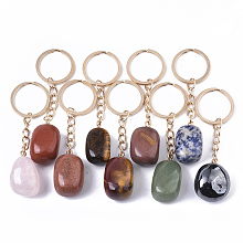 Honeyhandy Gemstone Keychain, with Golden Plated Iron Split Key Rings, Nuggets, 87~90mm