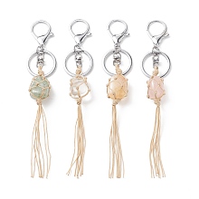 Honeyhandy Natural Mixed Gemstone Tassel Keychain, Nylon Thread Wrapped Stone Net Pocket Pendant Keychain, with Alloy Findings, 17cm