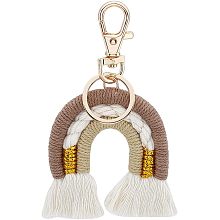 WADORN Tassel Rainbow Keychains, Boho Weaving Rainbow Tassel Keyring Rainbow Tassel Charm Macrame Keychain Bag Wallet Purse Decoration Charm for Women Handbag Key Holder Pendant Accessories, Brown