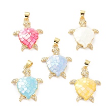 Honeyhandy Real 18K Gold Plated Brass Micro Pave Clear Cubic Zirconia Pendants, with Shell filled in Enamel, Long-Lasting Plated, Turtle, Mixed Color, 26x21x5.5mm, Hole: 4x3.5mm