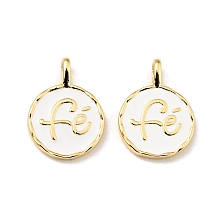 Honeyhandy Brass Enamel Charms, Cadmium Free & Lead Free, Flat Round with Words Fe, Long-Lasting Plated, Real 18K Gold Plated, 13.5x9x1.4mm, Hole: 1.3mm