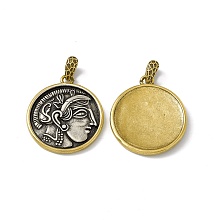 Honeyhandy Rack Plating Brass Pendants, Cadmium Free & Lead Free & Nickle Free, Flat Round with Greece Coin Charm, Antique Silver & Antique Golden, 26x23x3mm, Hole: 4.5x3mm