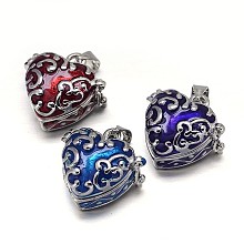 Honeyhandy Enamel Heart Rack Plating Platinum Brass Prayer Box Pendants, Wish Box, Mixed Color, 19x20x11mm, Hole: 5x3mm