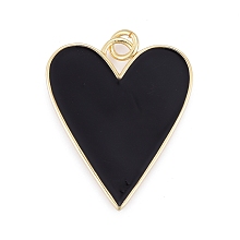 Honeyhandy Brass Enamel Pendants, Real 18K Gold Plated, Long-Lasting Plated, Heart, Black, 27x22x2mm, Hole: 3mm, jump rings: 5x1mm