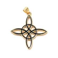 Honeyhandy Rack Plating Brass Enamel Pendants, Lead Free & Cadmium Free, Real 18K Gold Plated, Long-Lasting Plated, Witch Knot Charm, Black, 33x30.5x2mm, Hole: 4x3.5mm