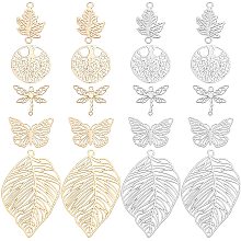 CHGCRAFT 80pcs 5 Styles Brass Links Connectors Dragonfly Butterfly Leaf Shape Connector Charms Jewelry Making Etched Metal Embellishments Links for Jewellery Crafting