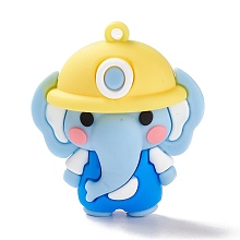 Honeyhandy PVC Plastic Cartoon Pendants, Elephant, Light Sky Blue, 48x42x26mm, Hole: 3mm