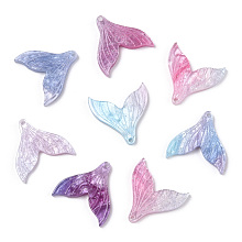 Honeyhandy Cellulose Acetate(Resin) Pendants, with Glitter Powder, Rainbow Gradient Mermaid Pearl Style, Mermaid Tail Shape, Colorful, 19x19x3mm, Hole: 1.2mm