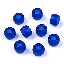 Honeyhandy Transparent Plastic Beads, Frosted, Barrel, Dark Blue, 9x6mm, Hole: 3.8mm, about 1900pcs/500g