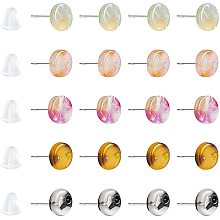 UNICRAFTALE About 60pcs 6 Styles Flat Round Resin Stud Earring Findings Cellulose Acetate Earring with Plastic Ear Nuts Vintage Resin Wood Earring with Stainless Steel Pin